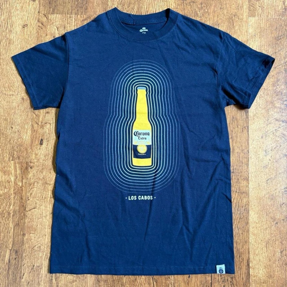 Corona Extra Los Cabos Beer Graphic T-Shirt Navy Blue Small S Cotton